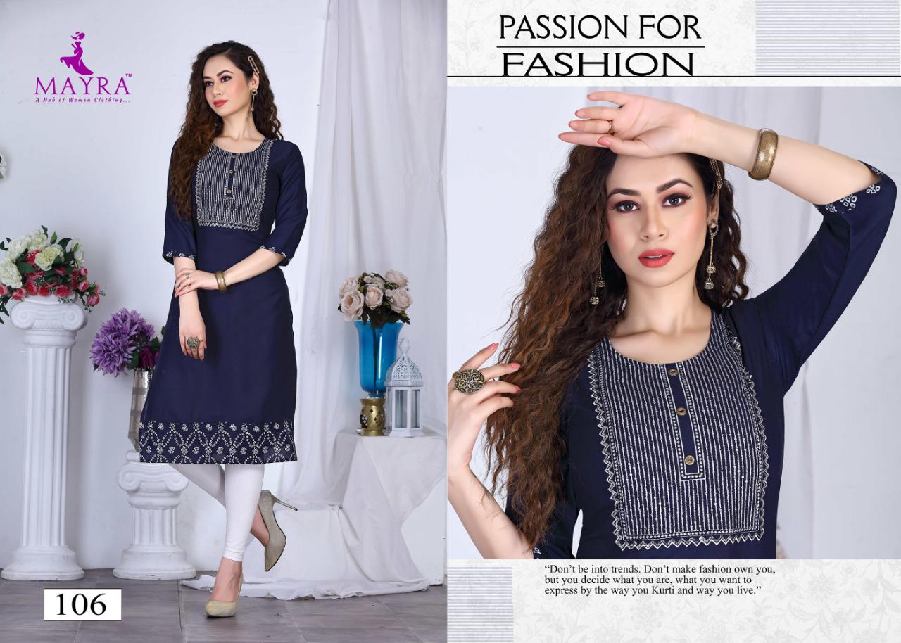 Mayra Kinjal Ethnic Wear Rayon Designer Latest Kurti Collection